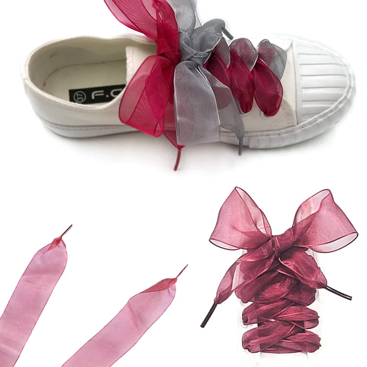 

Wide Lace Shoe Laces Red Shoelaces for Party Dancing Girl Shoestrings Widening Transparent Organza High Quality Sneakers