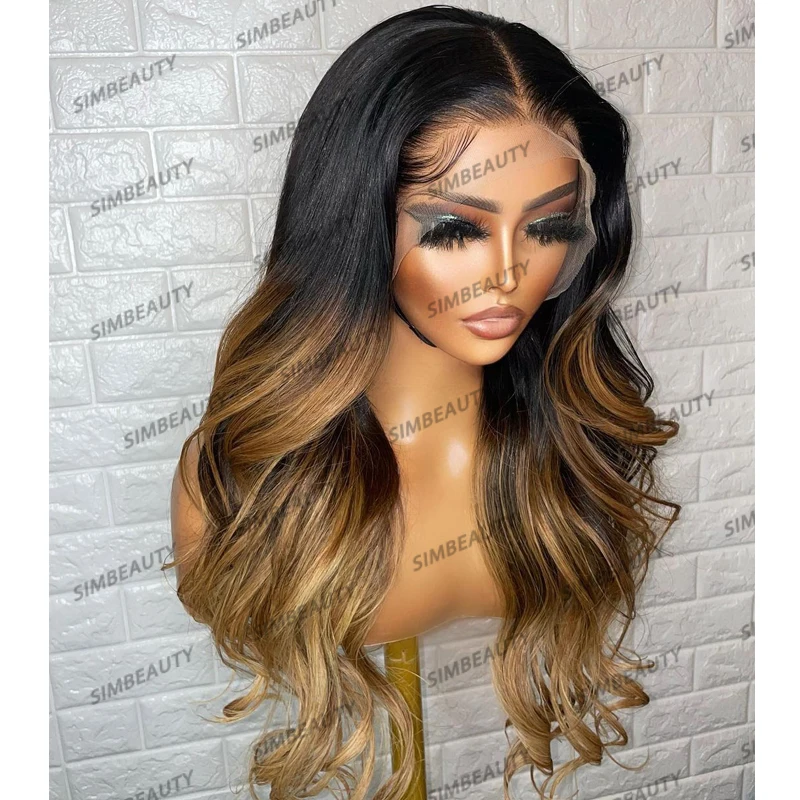 

13x6 Glueless Long Wavy Lace Front Human Hair Wigs for Black Women Ombre Blonde 360 Lace Frontal Wigs 200Density Remy Hair