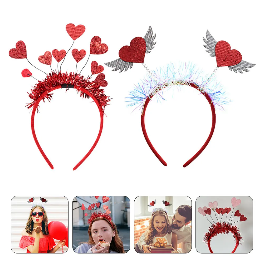

2Pcs Cute Heart Headband Valentine's Day Hair Accessories Cartoon Design Festive Wear for Girls Decor