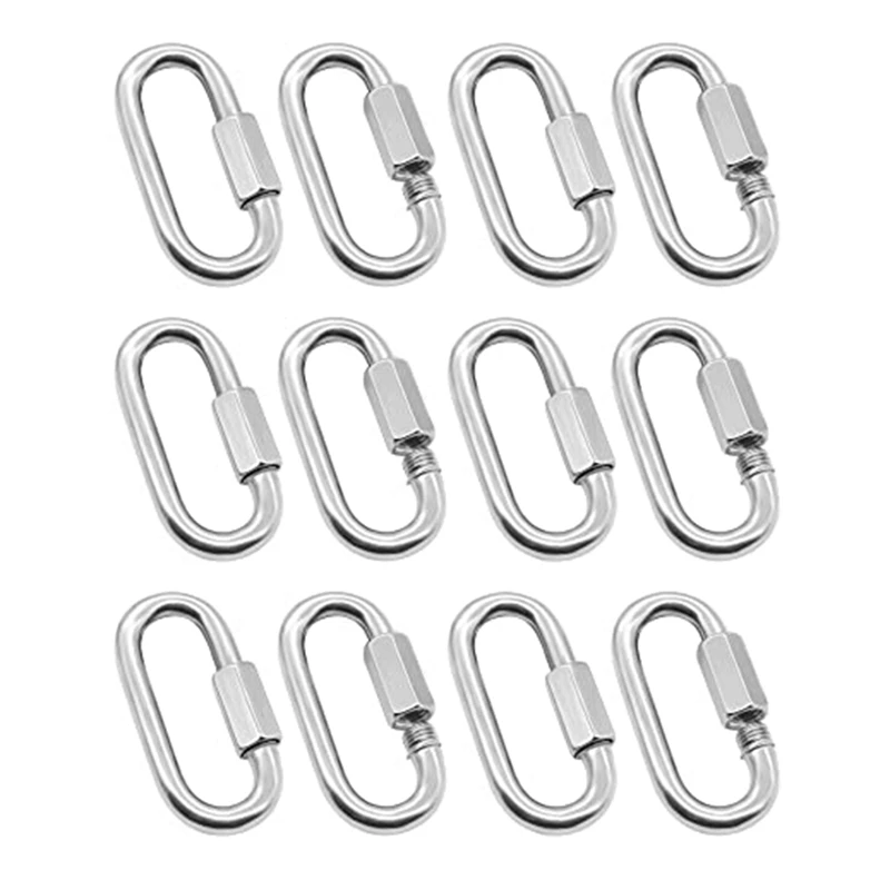 12 Pack Quick Link 5/32 Inch Heavy Duty Carabiner D Shape Chain Links For Camping Hiking Outdoor Equipment Locking