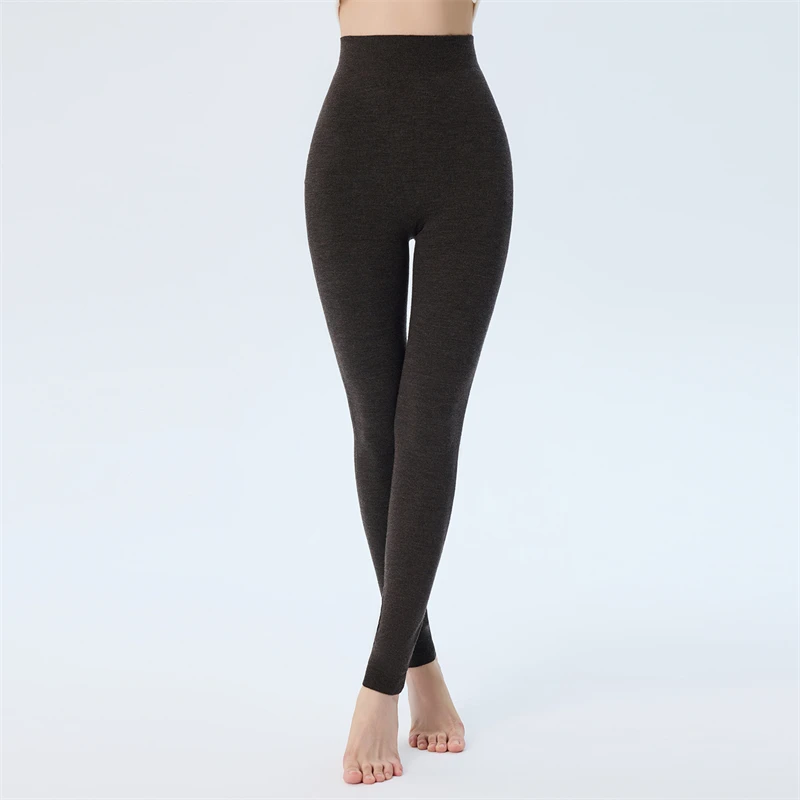レディース新作100％ピュアウールレギンス、コンピューターニットスリムフィット、ヒップハグ、秋冬無地レディースロングウールパンツ