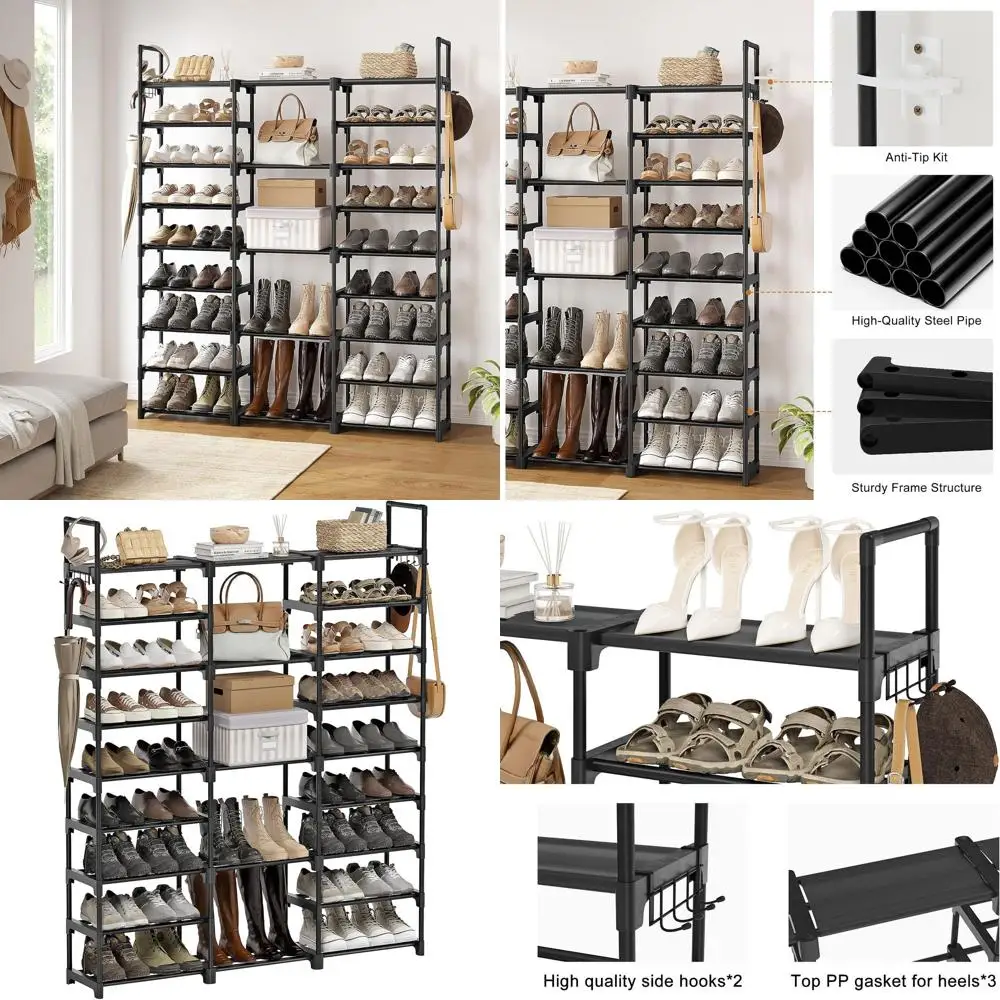 

Штабелируемый большой органайзер для хранения обуви с металлическими трубками на 50-55 пар, черный SSS3B9