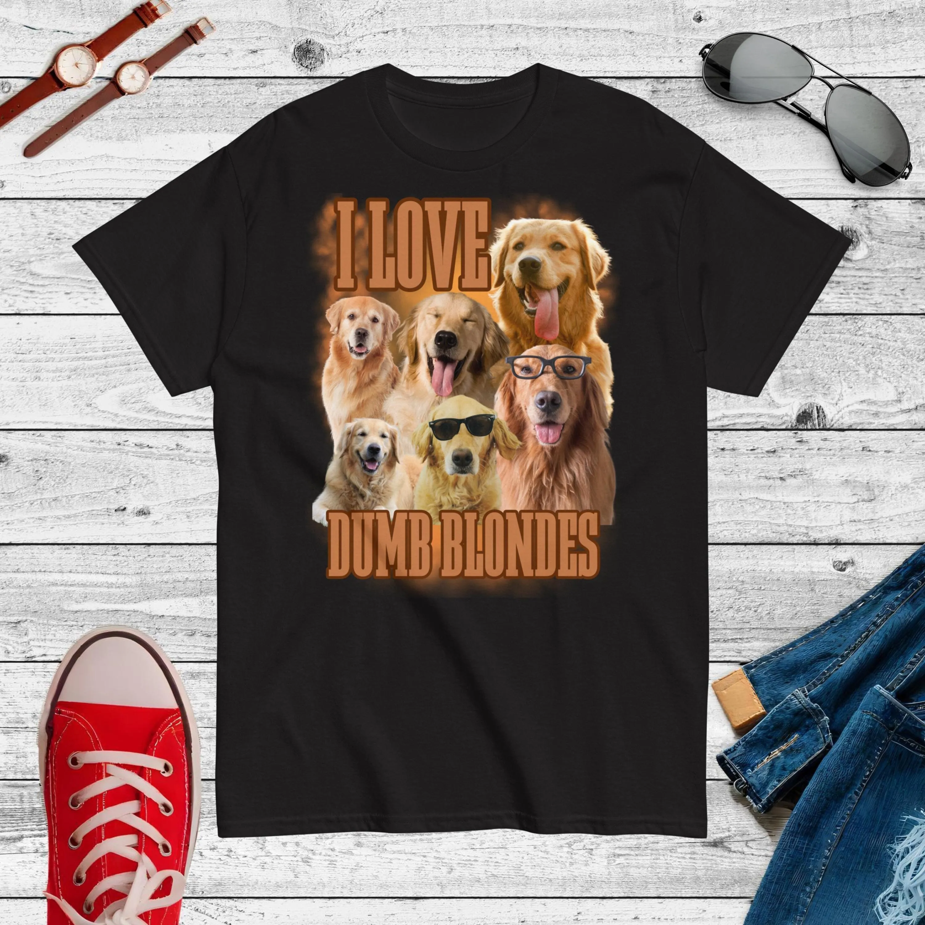 I love Dumb Blondes T Shirt Meme Dog Lover Golden Retriever