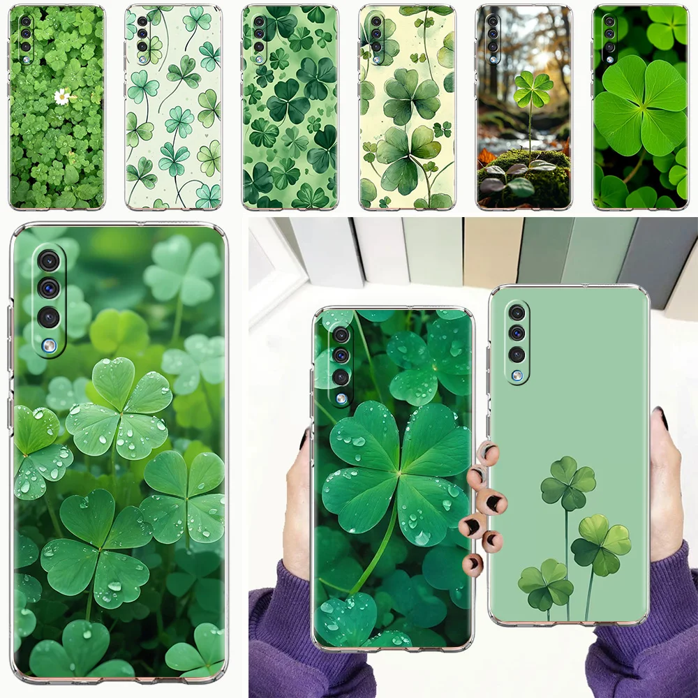 Phone Case For Samsung A56 A36 A26 A24 A16 A14 A12 A32 A50 A70 A20E A22 A40 A34 A54 A42 A52 5G A04s A06 Cover Cute Lucky Grass