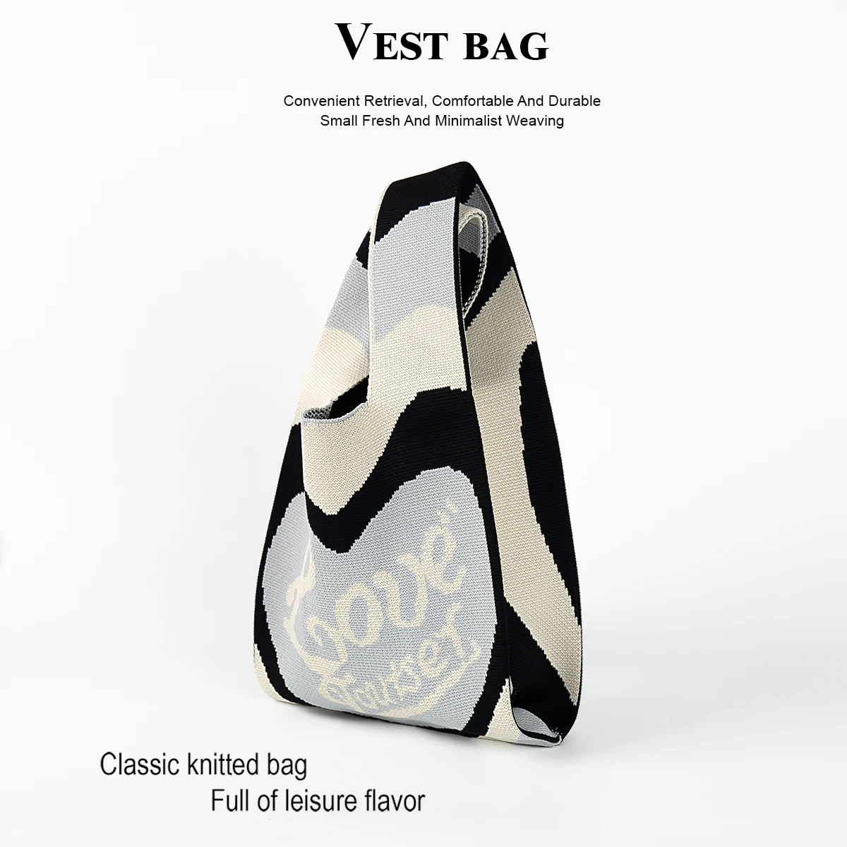 

Романтический дизайн с буквами в форме сердца с волнистым эффектом и контрастными цветами, вязаная сумка, можно носить зонтик, телефон, косметика, книги, подходит для ежедневных прогулок, фитнеса, покупок, школы, спорт на открытом воздухе, модно и универс