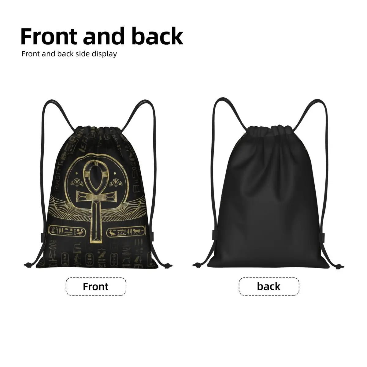 Egyptian Cross Drawstring Backpack Sports Gym Bag for Men Women Hieroglyphs Shopping Sackpack