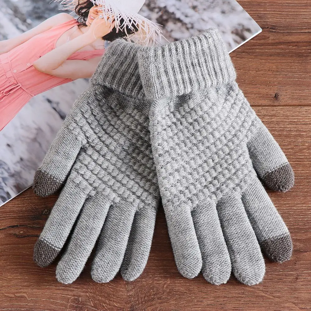 Fashion thicken Winter Warm Knitted Wool Touch Screen Women Gloves Full Finger Mittens Female Fashion Crochet Thicken Guantes