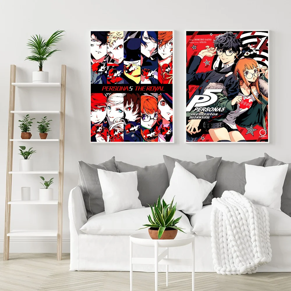 1PC Japanese Anime Persona 5 Poster Self-adhesive Art Waterproof Paper Sticker Coffee House Bar Room Wall Decor