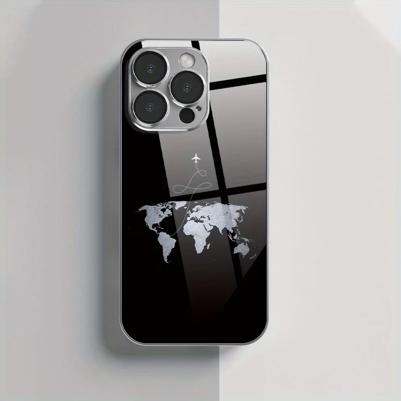 Wanderlust Travel Airplane World Map Phone Case, High Gloss Mirror Scratch-resistant Case Compatible with All iPhone Series