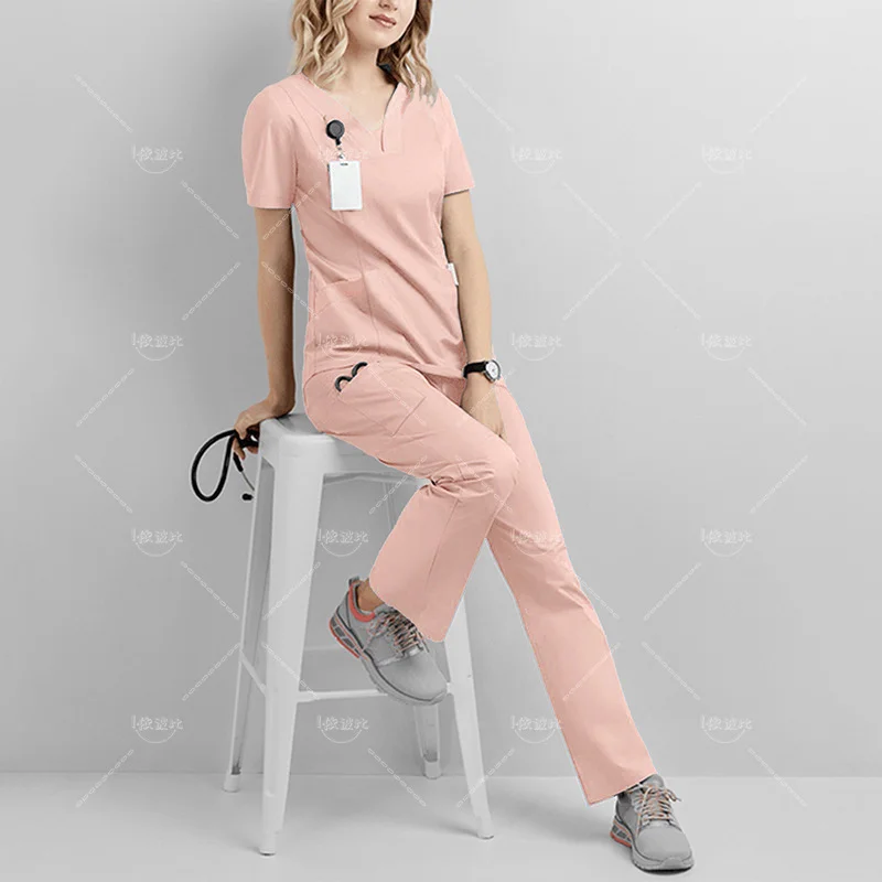 Nurse Uniform for Women Men Scrubs Suit Dental Hospital Set Work Wear Beauty Salon Clothing Elasticity Cotton Spandex Body