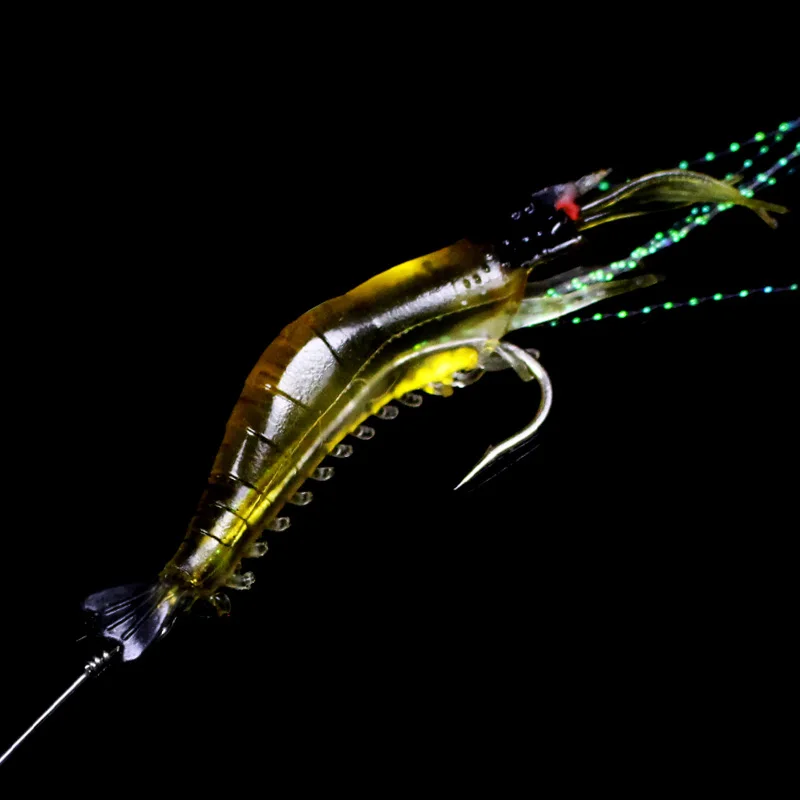 3 قطعة/الوحدة مضيئة الروبيان الاصطناعي السحر 3 ألوان 9 سنتيمتر 6 جرام لينة إغراء السيليكون الطعم طويل أسلاك الفولاذ المقاوم للصدأ برميل قطب B268