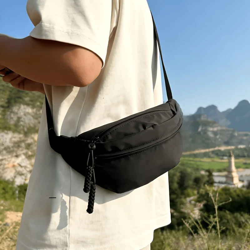 Easy Black Nylon Crossbody Chest Bag, Unisex Casual Shoulder Waist Pack, Lightweight Sports And Commute Crossbody Bag