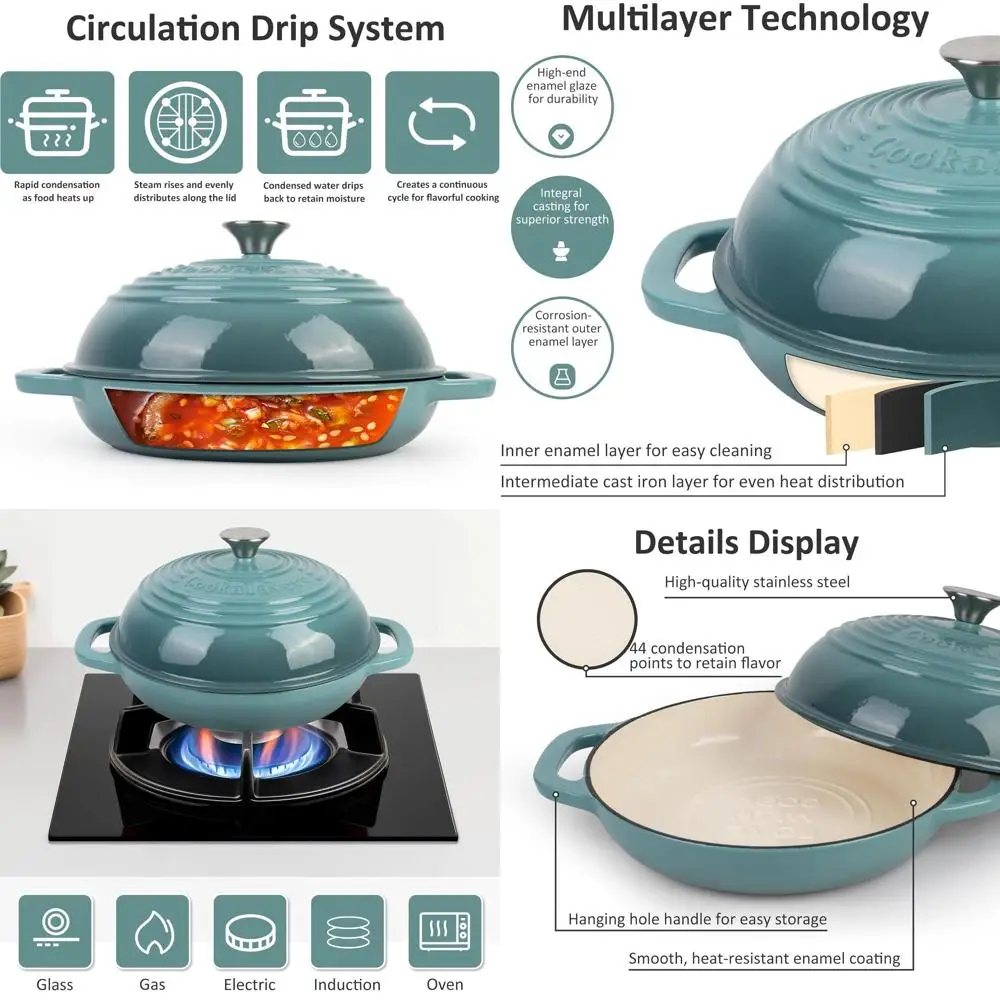 

Enameled Cast Iron Dutch Oven | 5QT Oval Non-Stick Bread Baker for Perfect Sourdough, Loaf, and Artisan Bread (Green, 5 QT)