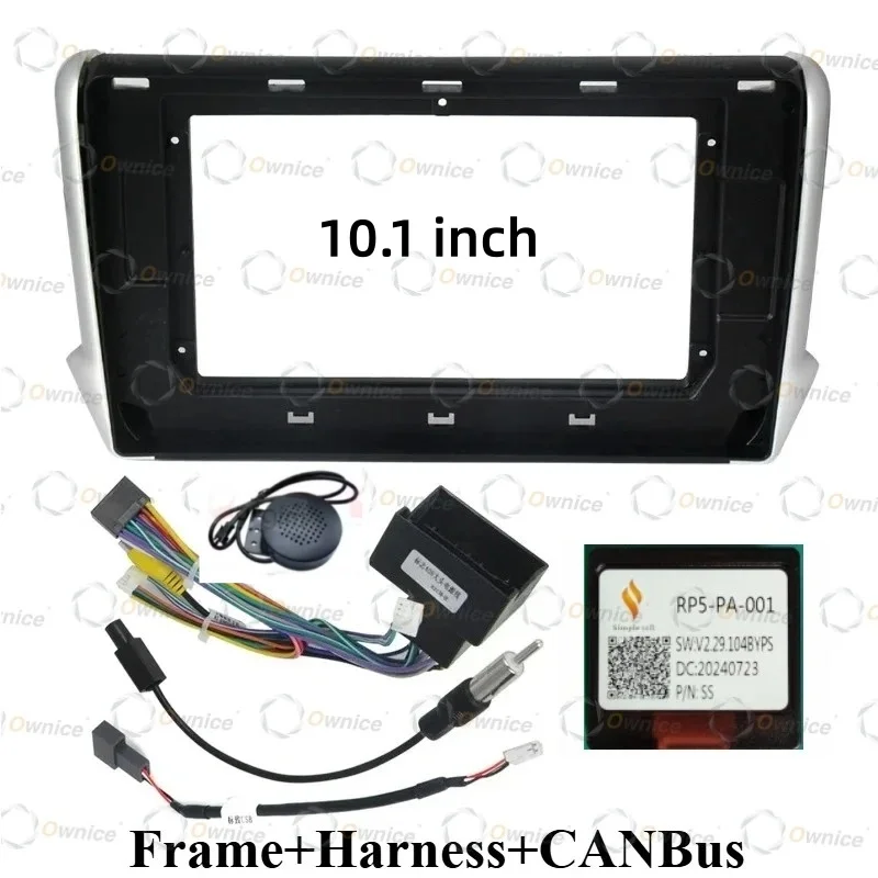 Ownice Car Radio Fascias Frame for Peugeot 2008 A94 208 A9 10 Inch 2DIN Stereo Panel Harness Power Cable Adapter Canbus Kit