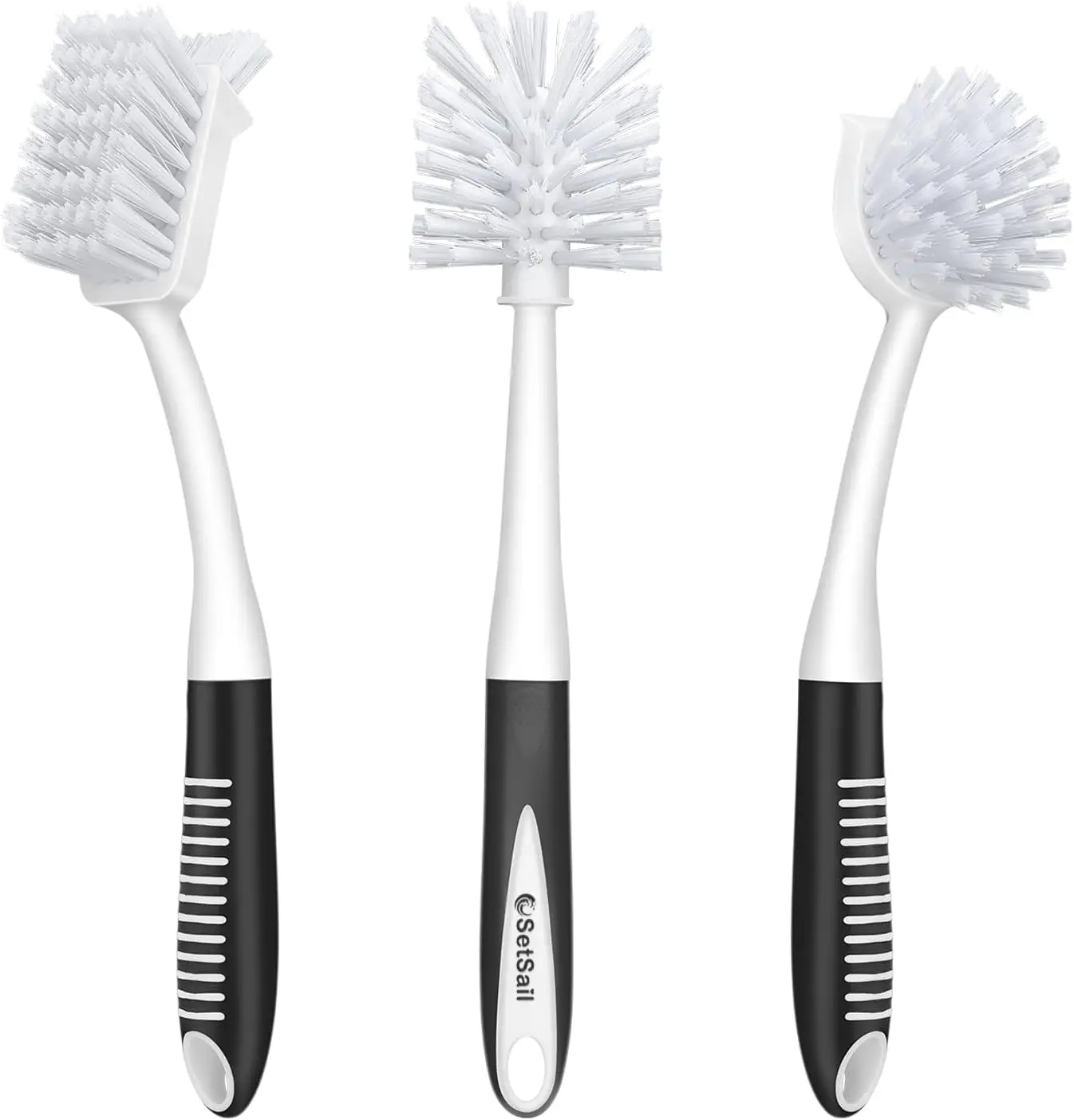 

3-Piece Dish Brush Set with Bottle Brush and Scraper Tip for Deep Kitchen Cleaning, Black