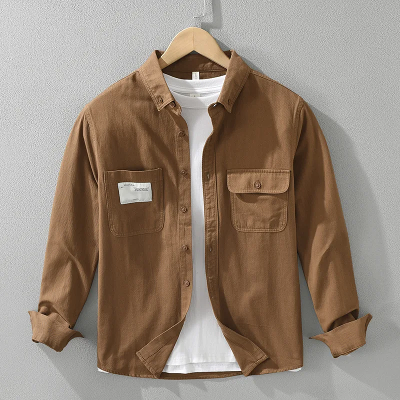 

Японский Sle повседневный хлопок Long Sve irt мужской осенний цвет универсальный для отдыха двойной ket чистый хлопок irt Jaet