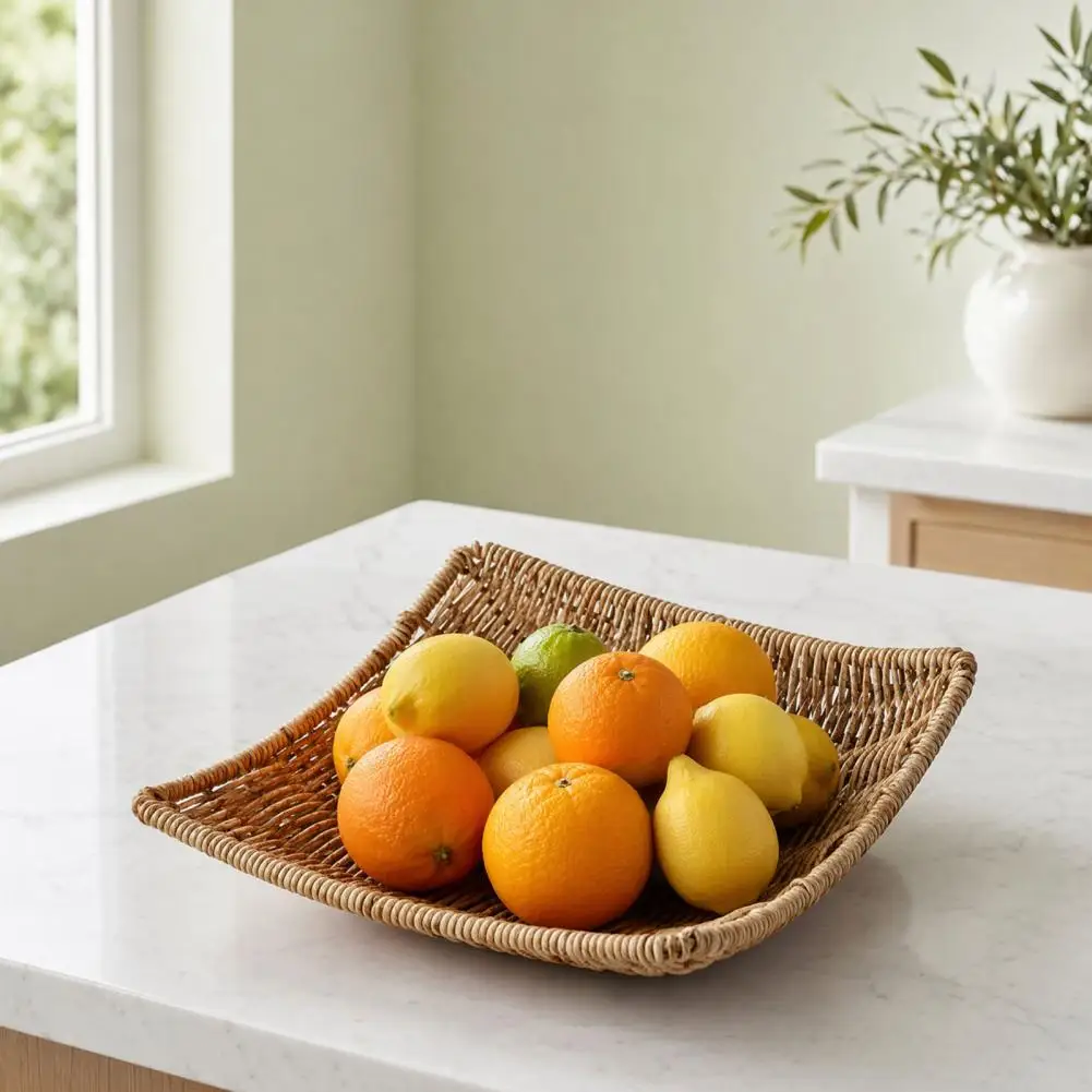 

Snack Storage Bowl Fruit Basket Wicker Serving Basket for Fruit Snacks Imitation Rattan Fruit Bowl Centerpiece Faux Rattan