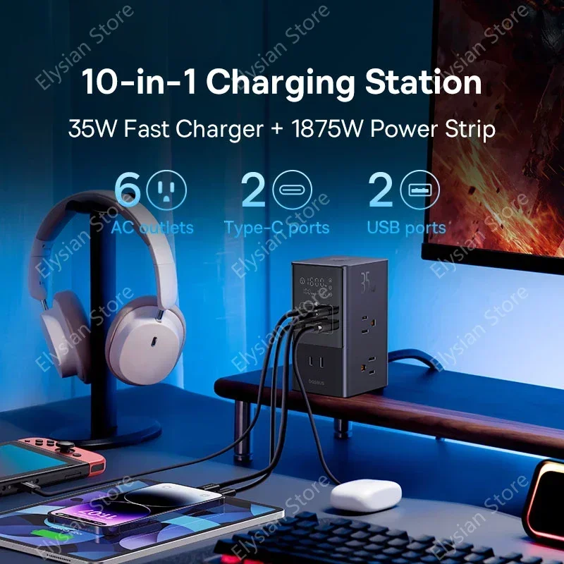 35W Fast Charger Digital Power Strip 7-in-1 Charging Station 4000W Rated Power Digital Display For 15 14 Pro Max