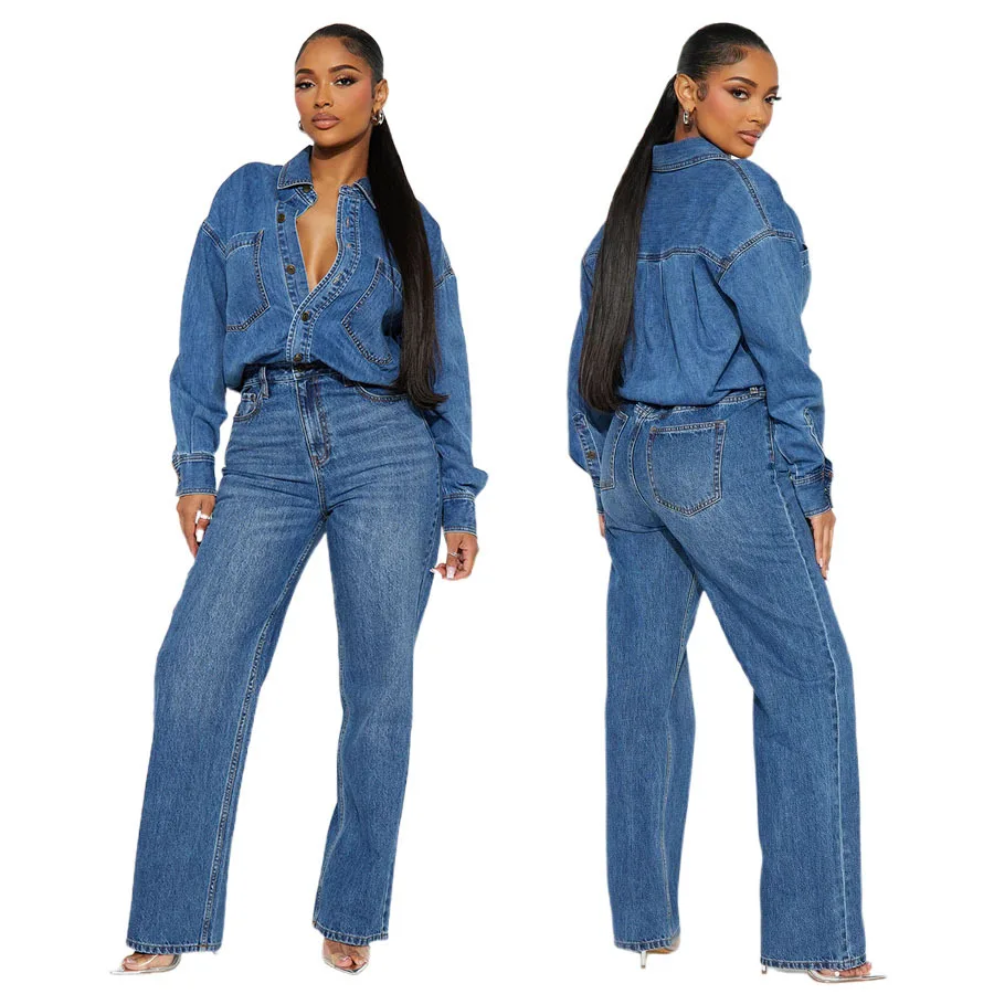 

Джинсовый комбинезон больших размеров, эластичный свободный длинный комбинезон SV, приталенные джинсы, женский модный удобный хлопковый брючный костюм
