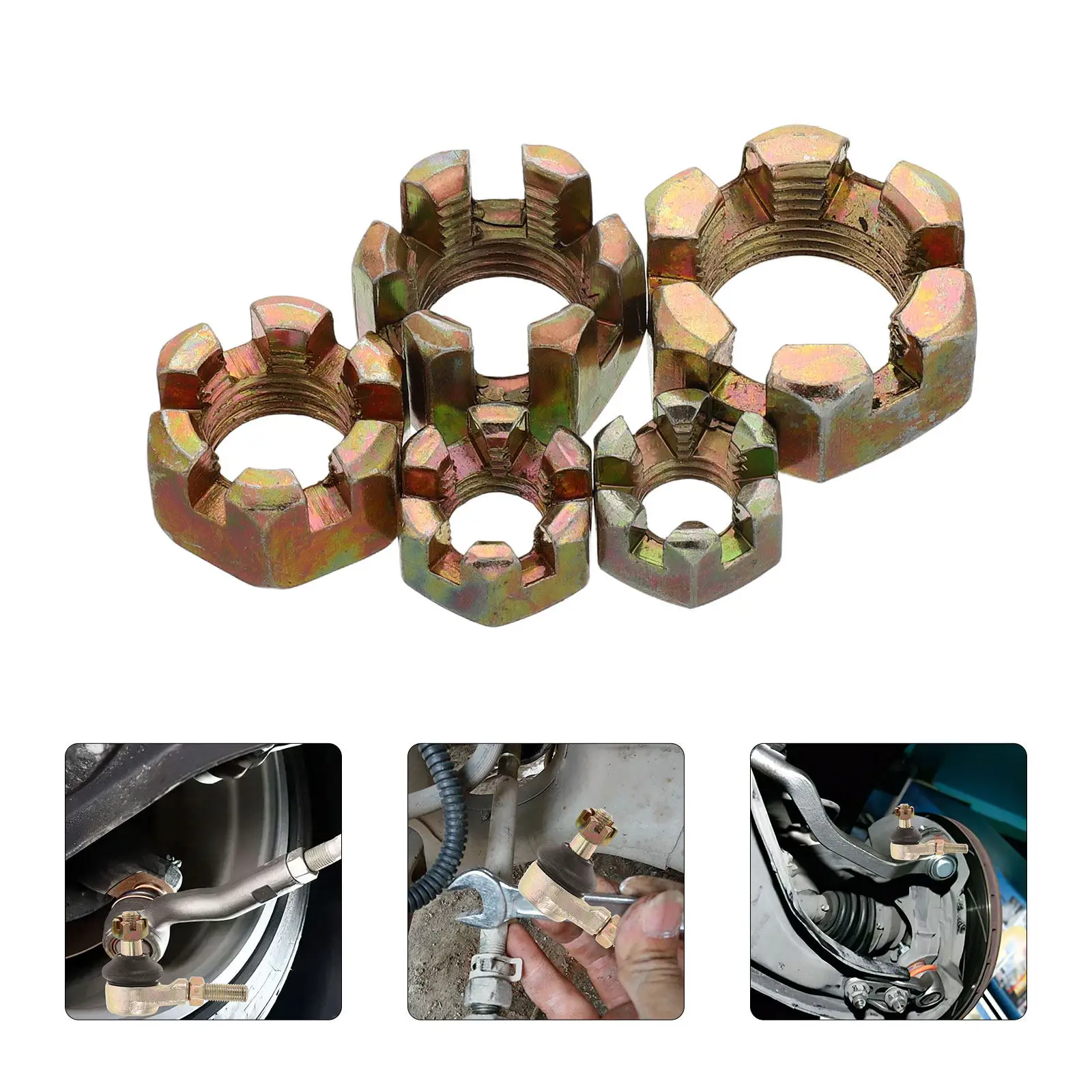 

5Pcs Go Kart Atv Steering Rod Kit with Castle Nut Cap Notched Screws 8-10-12-14-16Mm for Off Road Motorcycle Steering Stem