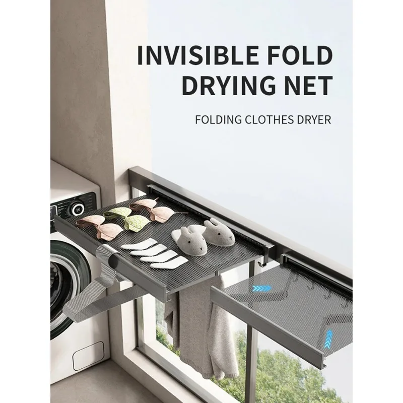 Retractable Invisible Folding Clothes Shoes Socks Drying Rack No Punching Balcony Railing Indoor Window Drying Net Clothes Mesh