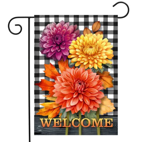 Briarwood Lane Checkered Mums Garden Flag