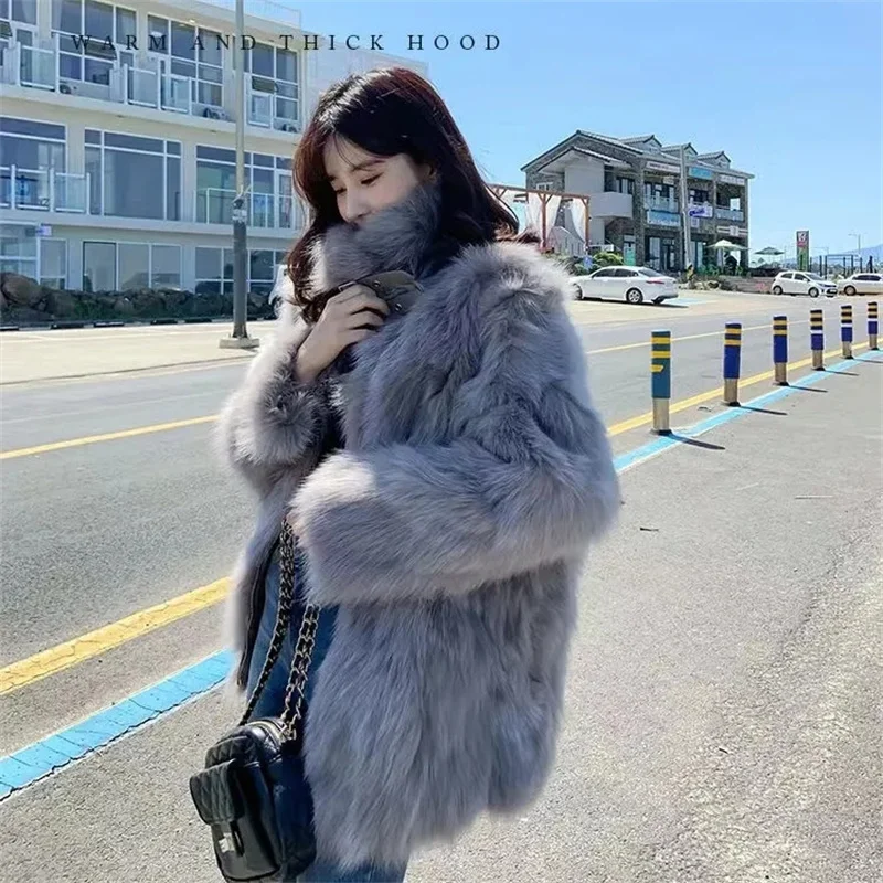 4XL 2024 Winter Quilted New Lmitation Fox Fur Grass Coat Fur One Piece Fur Coat Female Thick Jacket Outwear Women Long Fur Coat