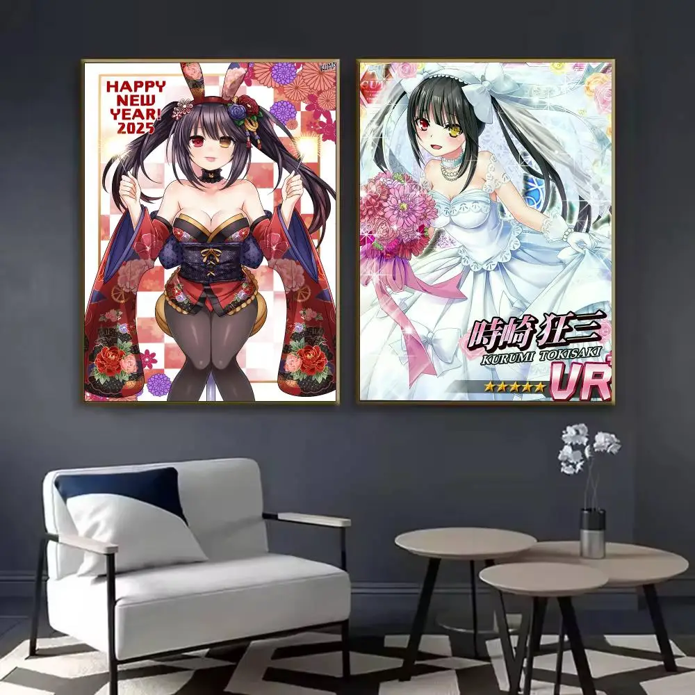 T-tokisaki Kurumi Anime Poster Waterproof Sticky Wall Art Print For Bedroom Living Room Hallway Bar Home Decor