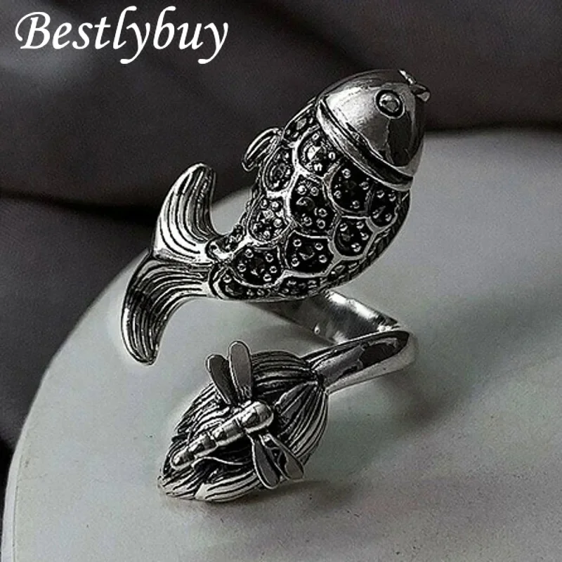 New S925 Silver Jewelry Accessories Fashionable and Interesting Shape Rich Carp Women Ring Retro Exaggerated Personality