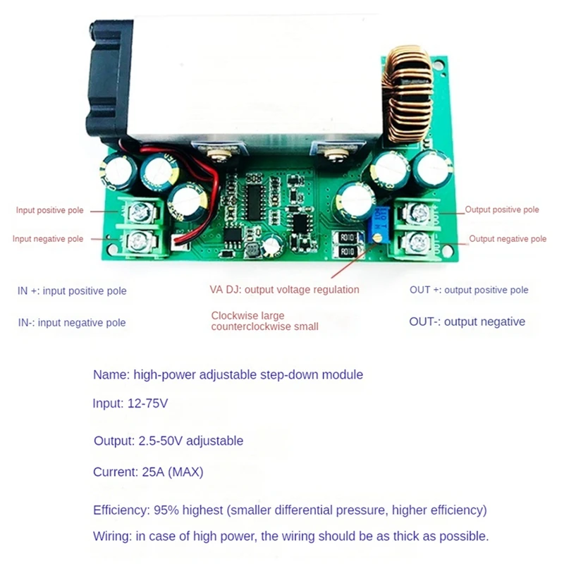 DC 12-75V To 2.5-50V DC-DC Buck Converter 600W Buck Regulator Constant Voltage Constant Current Adjustable Power Module