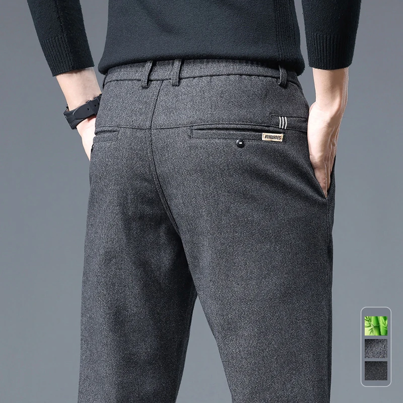 

Осень-зима мужские брендовые брюки высокого качества повседневные деловые модные эластичные толстые хлопковые бамбуковые брюки мужская одежда