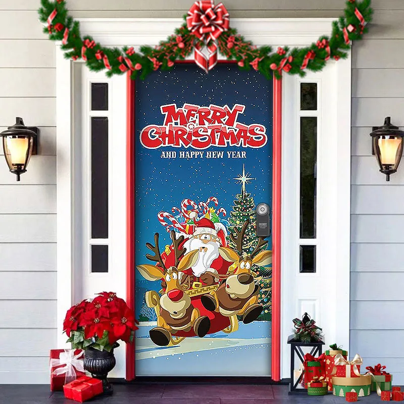 Nightmare Before Christmas Outdoor Decorations Props Christmas Elves Door Cover Santa Xmas Backdrop Banner For Party House Door
