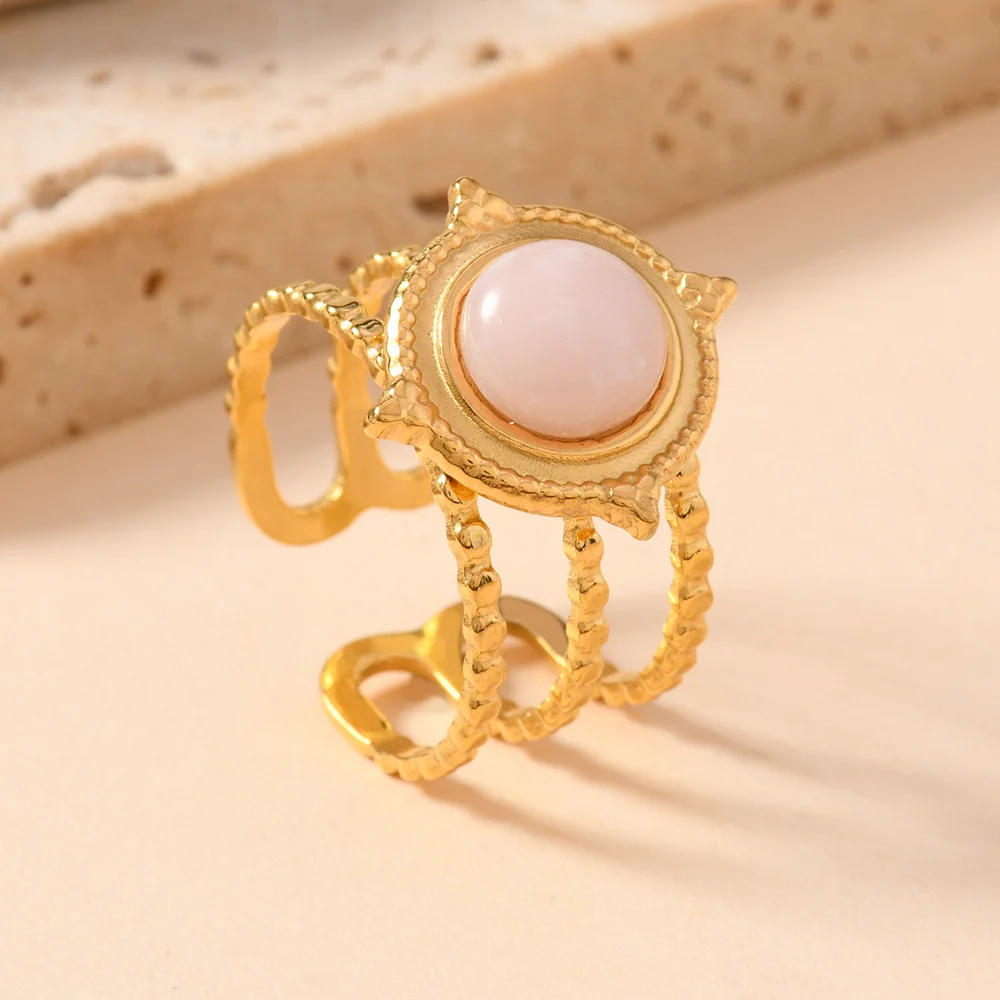 2025 NEW Set Luxury Natural Stone Stainless Steel Ring Oval Opal Turquoise Women Waterproof Stylish Finger  Jewelry Gifts