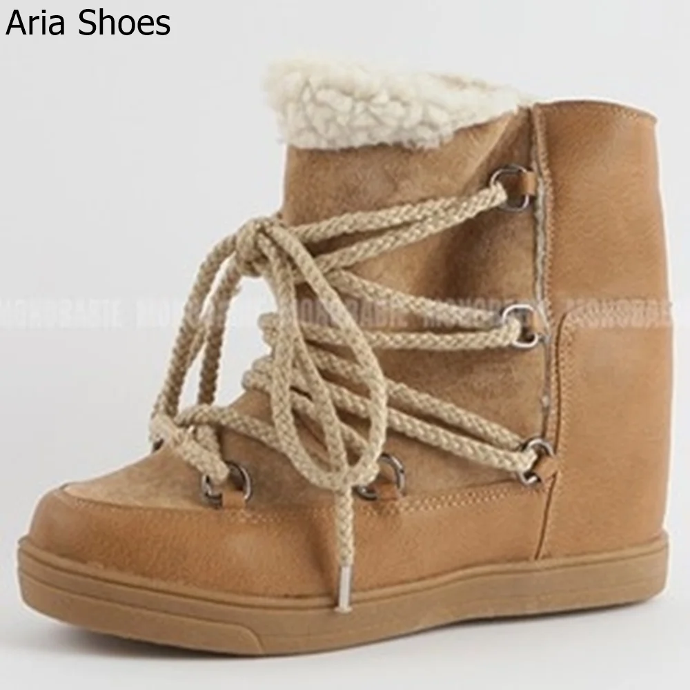 2024 New Lace-Up Snow Boots Fur Integrated Cotton Shoes Women\'s Fashion Winter Short Boots with Velvet Inner Height Shoes