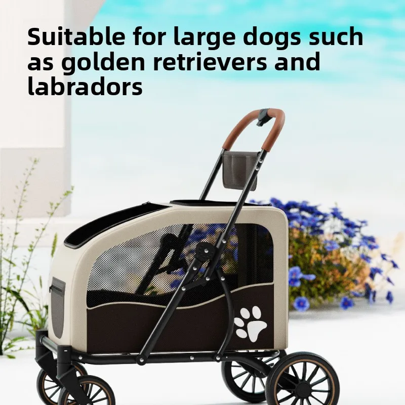 Multi-functional Carbon Steel 4-Wheel Pet Stroller for Medium-to-Large Dogs Foldable Portable Outdoor Carrier