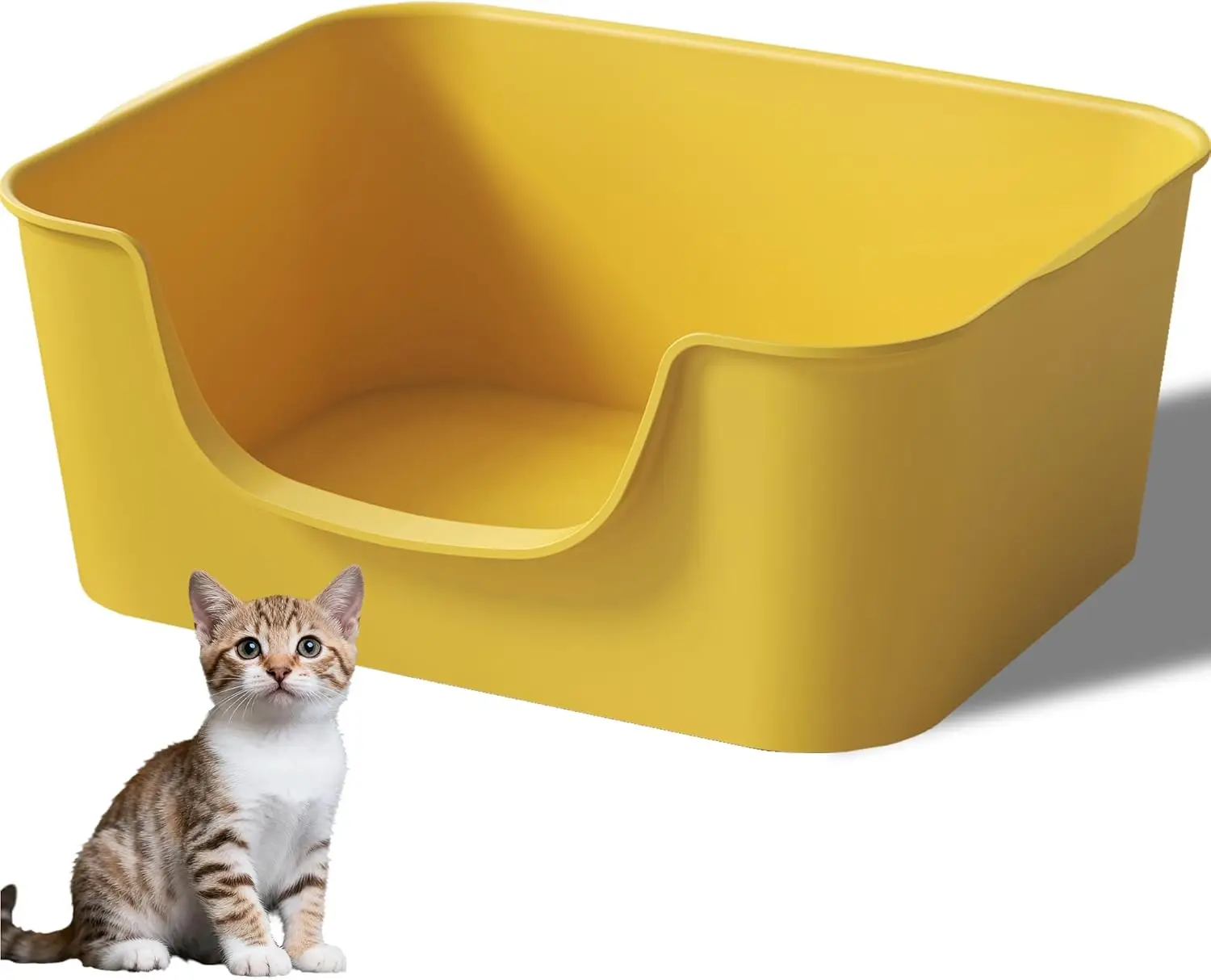 

Низкий лоток для кошачьего туалета с высокими бортиками - открытый, защита от разбрызгивания, прочный, легко моющийся, для котят, кошек пород манчкин, сенсориных кошек