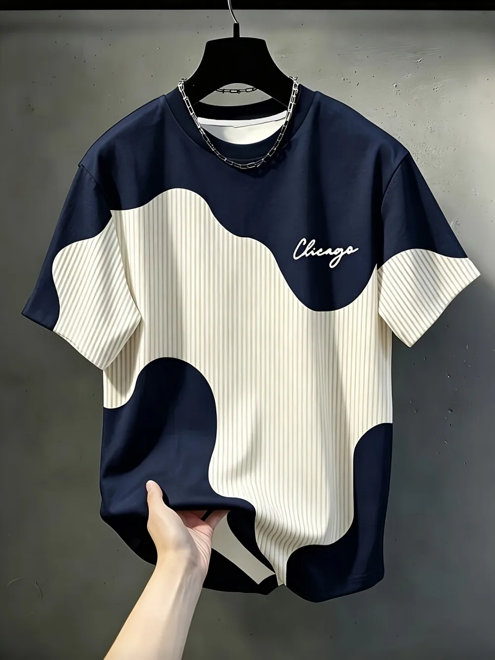 European and American Men's Summer Simple Letter Splicing Print Comfortable and Breathable Round Neck T-Shirt Outdoor Casual Top