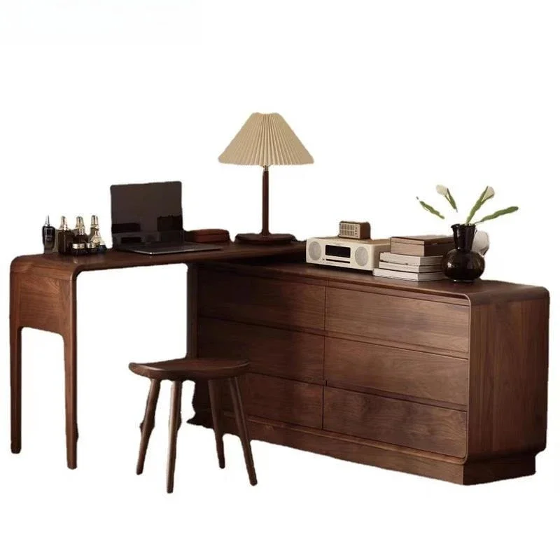 

North American black walnut dresser, Nordic light luxury integrated bedroom telescopic desk, multi-functional solid wood