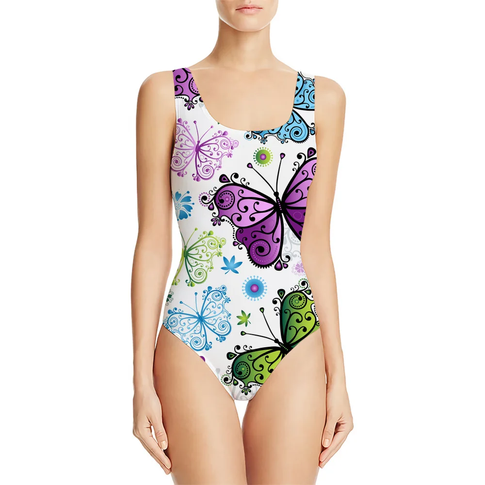 

Cross-border foreign trade, one-piece butterfly 3D printing women's one-piece swimsuit with chest pad, swimsuit bikini