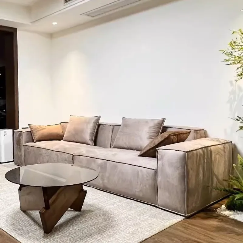 

wabi-sabi minimalist cotton and linen, fabric three-person small apartment sofa, commercial French cream wind tofu blocks