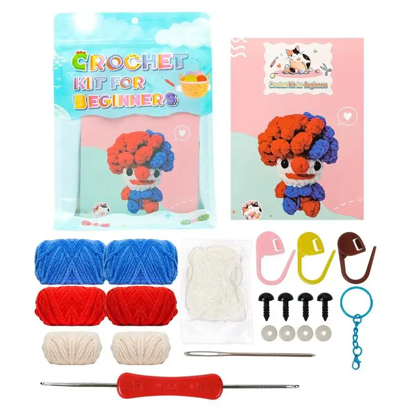 Crochet Doll Kit Easy Crochet Kit for Kids Red and Blue Doll Crochet Kit for Beginners Handmade Knitting Kit with Step-by-Step