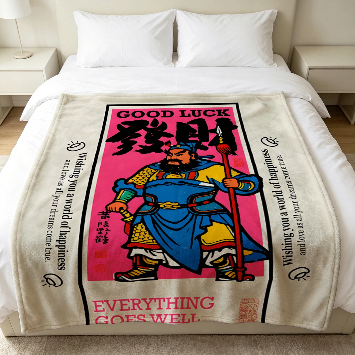 Good Luck Warrior Winter Summer Flannel Blanket Throw Fleece Soft Fuzzy Plush Cozy Fleece Blankets for Sofa Ideal Gifts