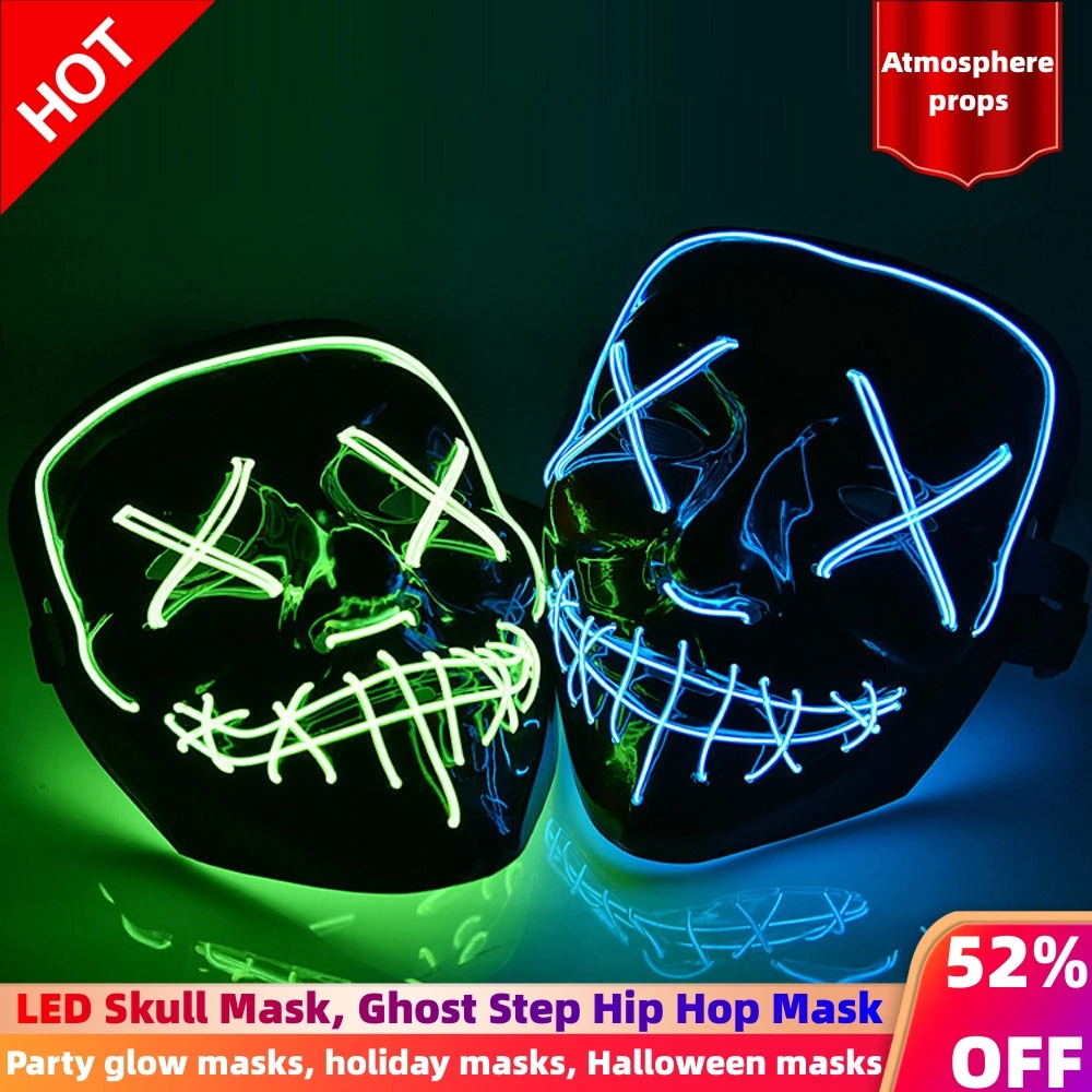 

Halloween Neon Led Purge Mask Carnival Party Masks Light Luminous In The Dark Funny Cosplay Costume festival Kids gifts Toys