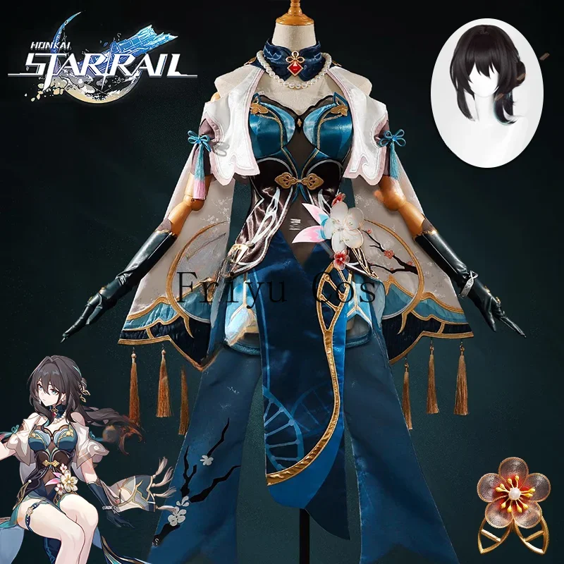 Ruan Mei Cosplay Costume perruque robe Honkai Star Rail uniforme érudit génie société boucles d'oreilles chapeaux Halloween fête femmes