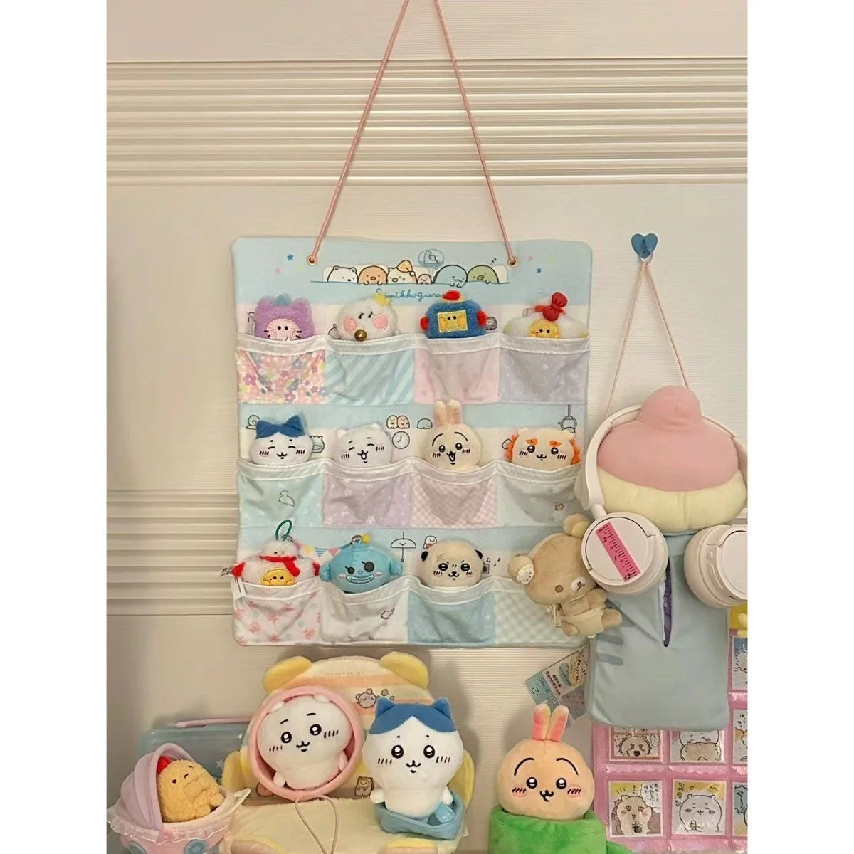 Kawaii Sumikkogurashi borsa portaoggetti da appendere a parete Cartoon Shirakuma borsa da appendere per porta 12 griglie articoli vari borsa