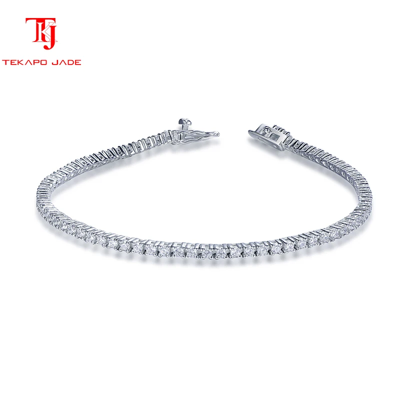 

TKJ JEWELS Shiny 925 Sterling Silver 3mm Tennis Bracelet for Women 4A Cubic Zirconia Diamond Chain Bracelet Party Jewelry