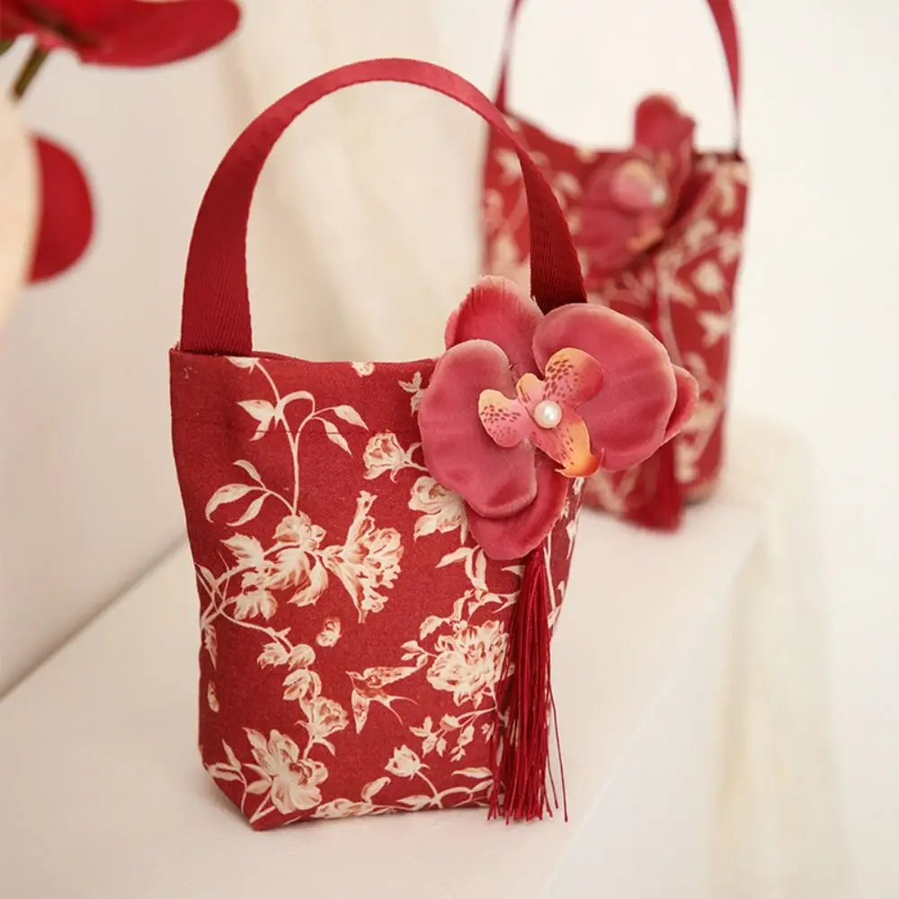 

Flower Festive Sugar Bag Butterfly Orchid Flower Pendant Storage Bag Wrist Hand Bag Jewelry Packing Bag Korean Style