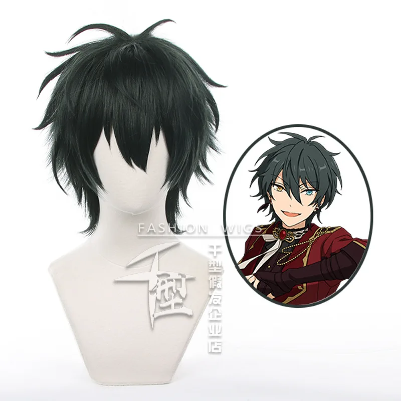 Game Ensemble Sterren Kagehira Mika Cosplay Pruik Donkergroen Kort Haar Hittebestendige Synthetische Halloween Feestaccessoires Rekwisieten