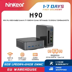 Ninkear H90 MINI PC Intel Core i7 11390H up to 5.0GHz 16GB DDR4 + 512GB SSD WiFi 6 BT5.0 Support 8K Three Screen Windows 11