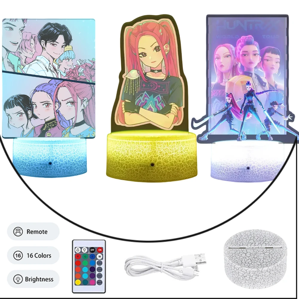 K-POP Anime Zoe Rumi Mira Saja Boys Remote Control Night Light 16 Color LED Lamp USB Rechargeable Birthday Gift Kpop Fans Kids